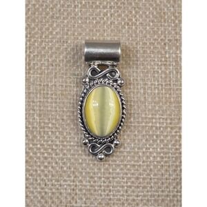 Vintage Victorian Style Sterling Silver Yellow Cat's Eye Slide Pendant